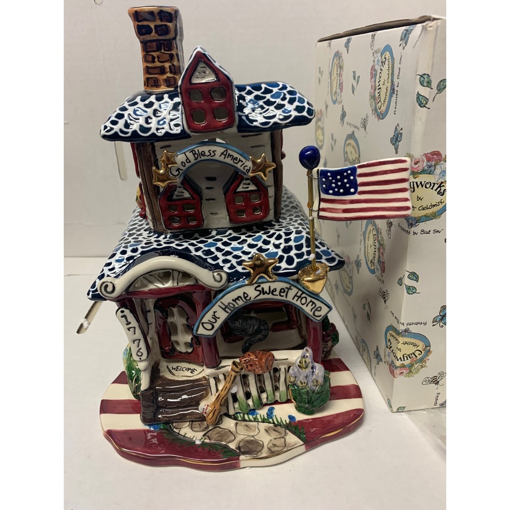 Blue Sky Clayworks Heather Goldminc 1776 Our Home Sweet Home Patriotic Tea Light